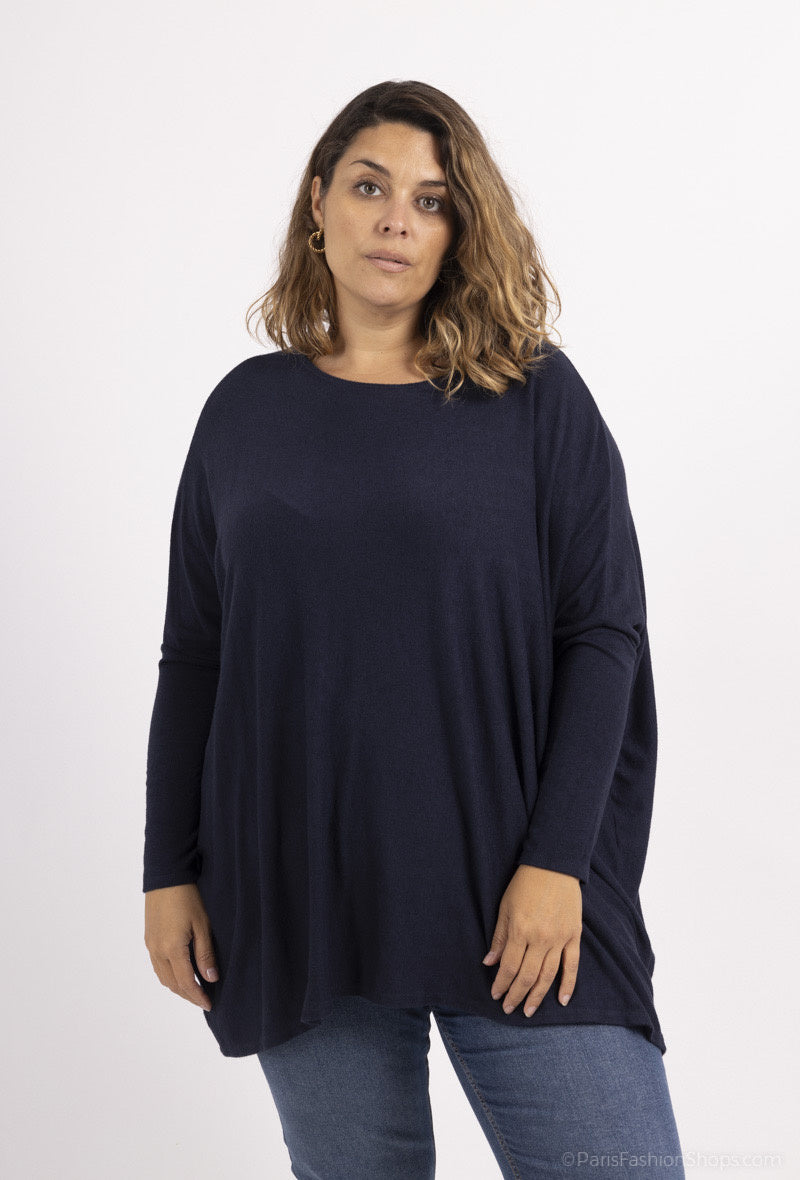 Soft round-neck oversized sweater/tunic i Stor Storlek