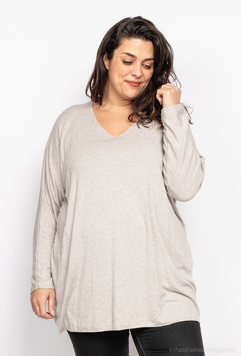 Soft V-neck sweater/tunic i Stor Storlek