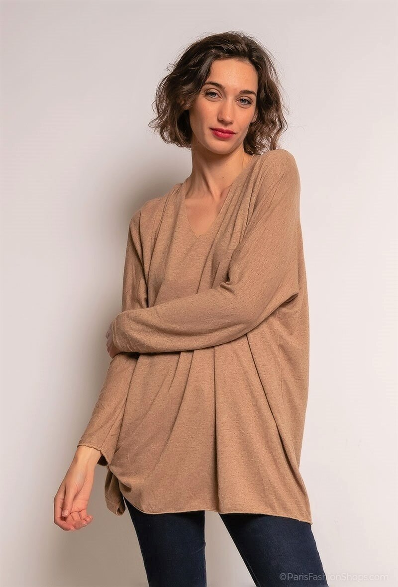 Soft V-neck sweater/tunic i Stor Storlek
