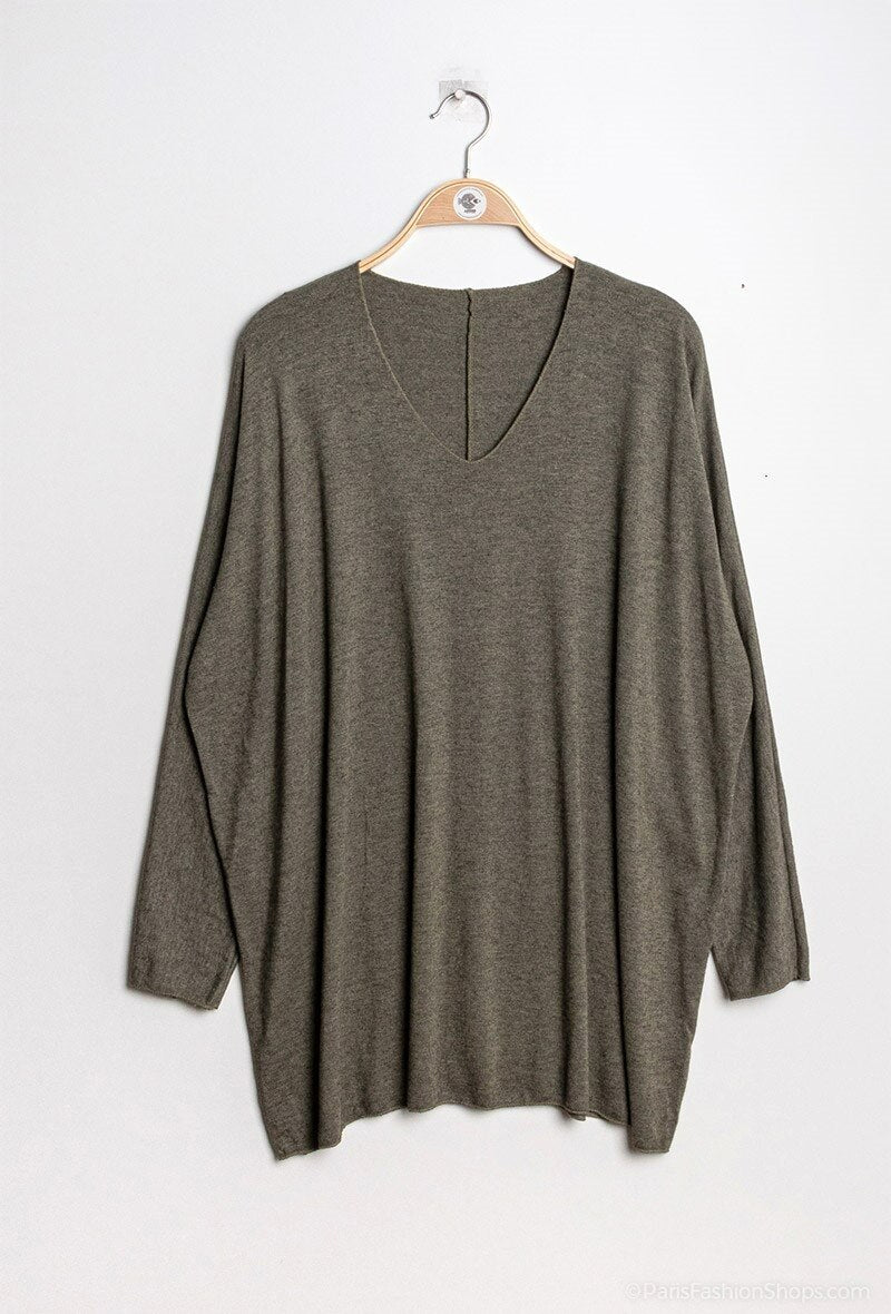 Soft V-neck sweater/tunic i Stor Storlek
