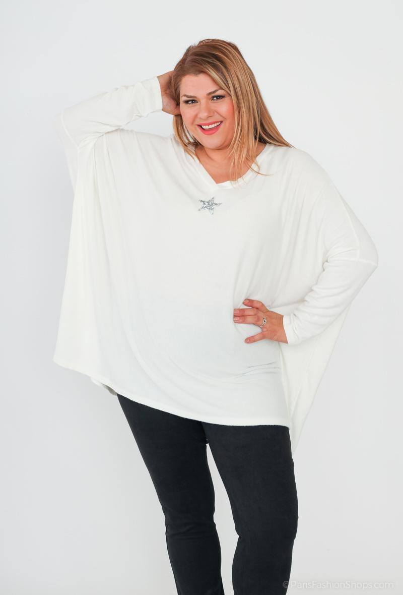 Plus Size Soft V-neck Oversized Sweater med Stjärnor