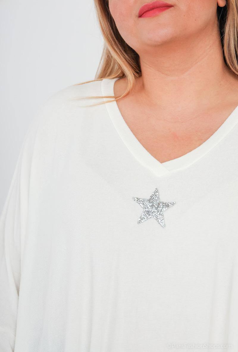 Plus Size Soft V-neck Oversized Sweater med Stjärnor