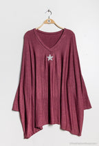 Soft V-neck oversized sweater with star i Stor Storlek