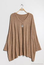 Soft V-neck oversized sweater with star i Stor Storlek