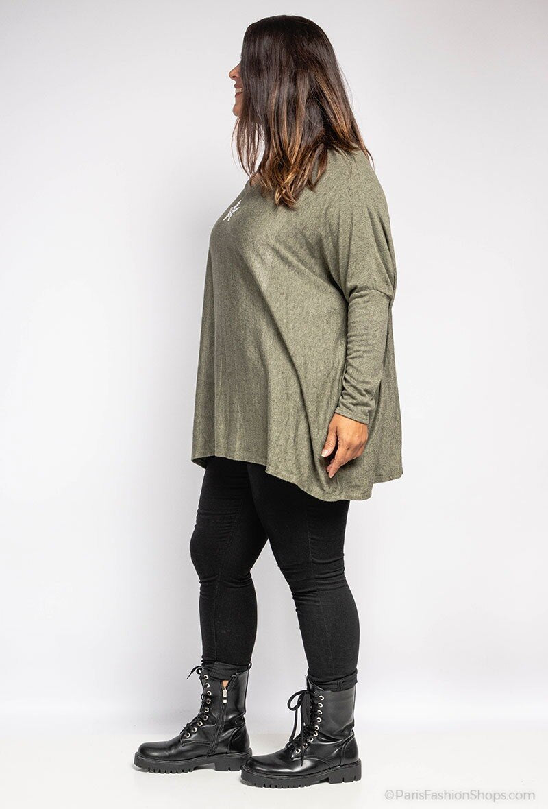 Mjuk V-ringad oversized tröja med stjärna i Stor Storlek