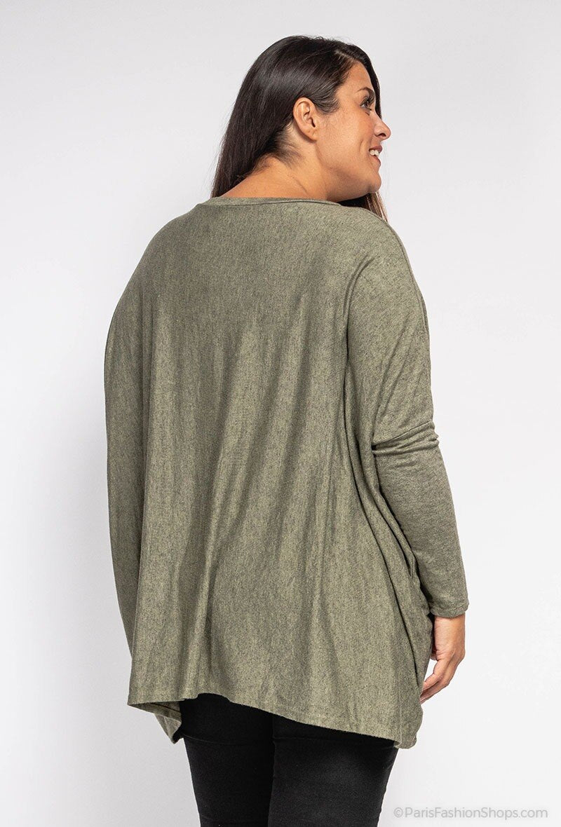 Mjuk V-ringad oversized tröja med stjärna i Stor Storlek