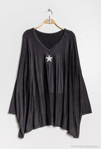 Mjuk V-ringad oversized tröja med stjärna i Stor Storlek