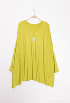 Plus Size Soft V-neck oversized sweater with star