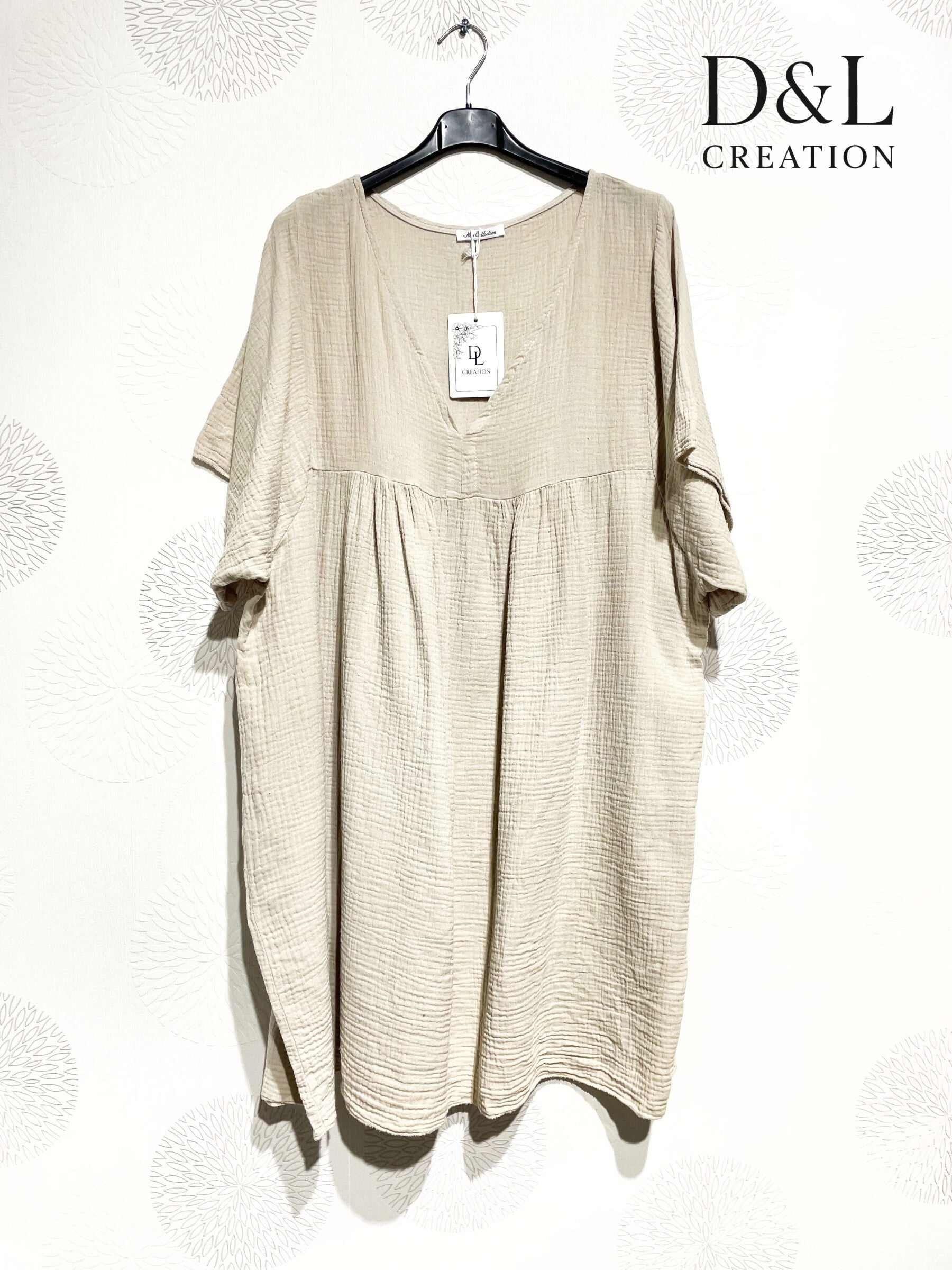 Plus Size Tunic / short dress in double cotton gauze size 38 to 54
