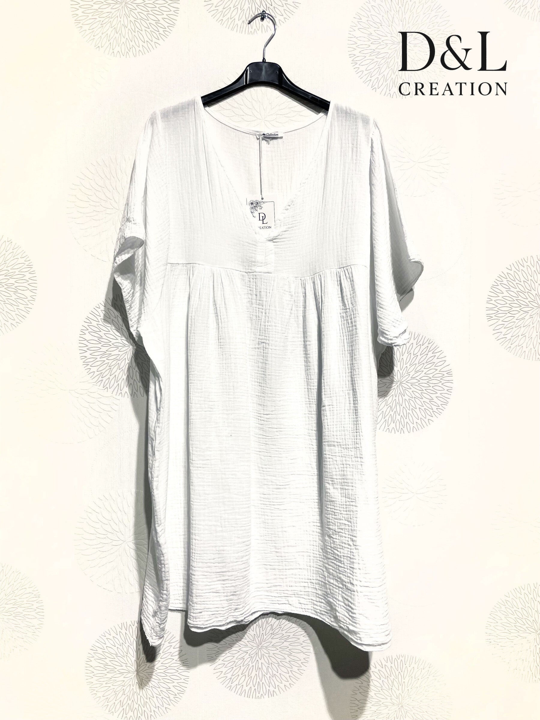 Plus Size Tunic / short dress in double cotton gauze size 38 to 54