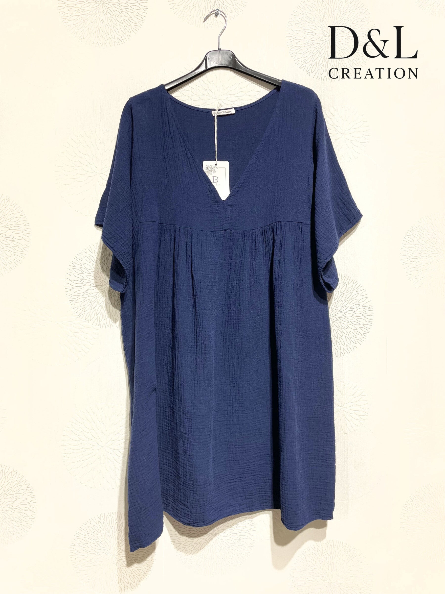 Plus Size Tunic / short dress in double cotton gauze size 38 to 54
