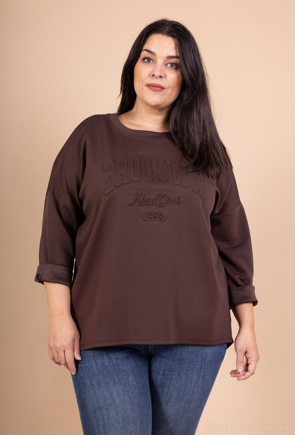 Brooklyn Print Sweatshirt-Stil Tunika i Storlek T38 till T54