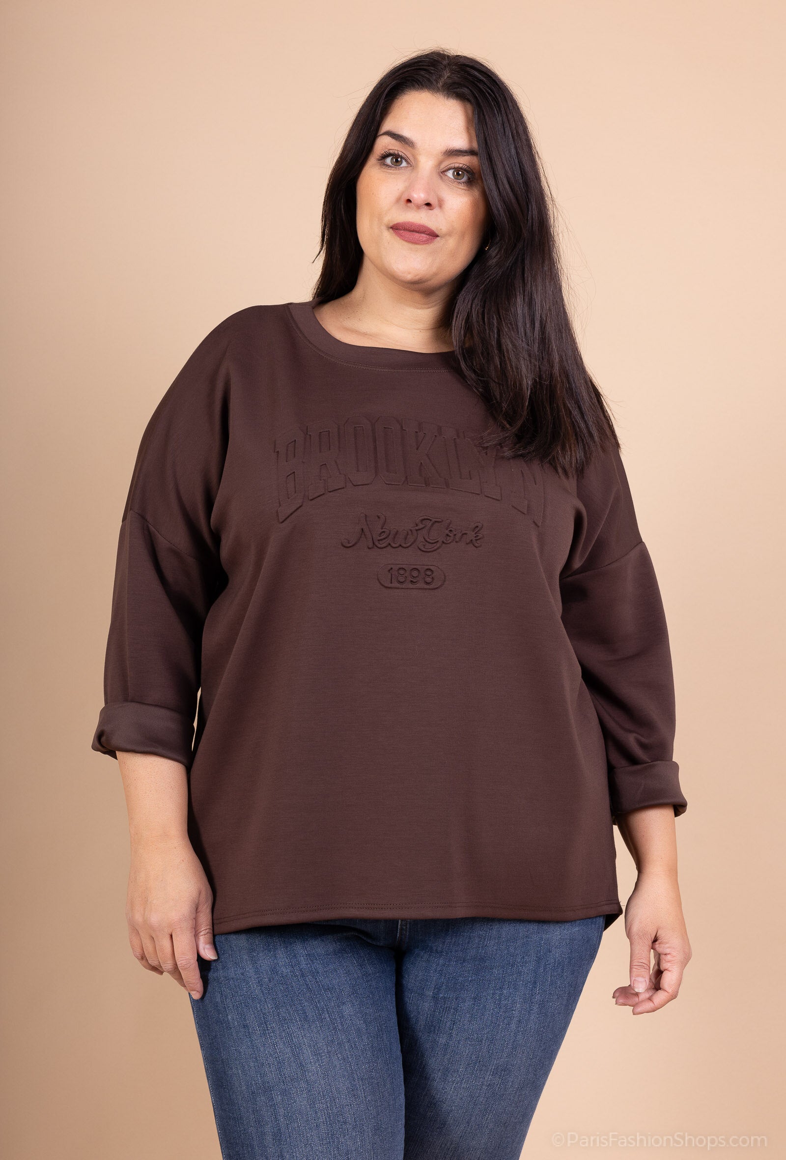 Brooklyn Print Sweatshirt-Stil Tunika i Storlek T38 till T54