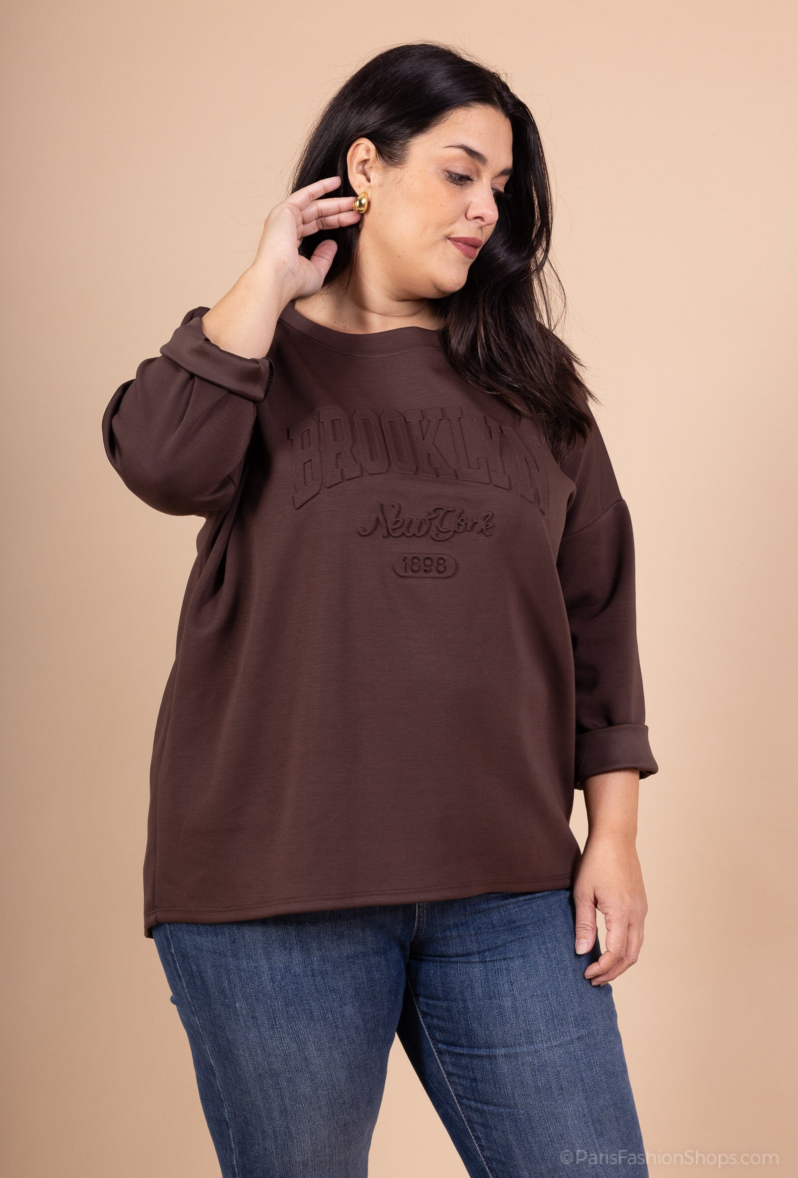 Brooklyn Print Sweatshirt-Stil Tunika i Storlek T38 till T54