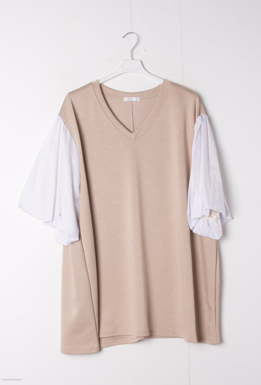 Plus Size Tvåfärgad V-neck Tunika Tröja