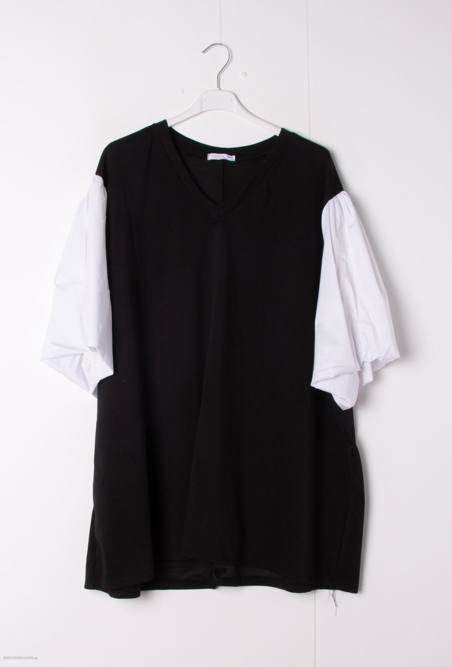 Plus Size Two-tone/ bi-fabric V-neck tunic sweater