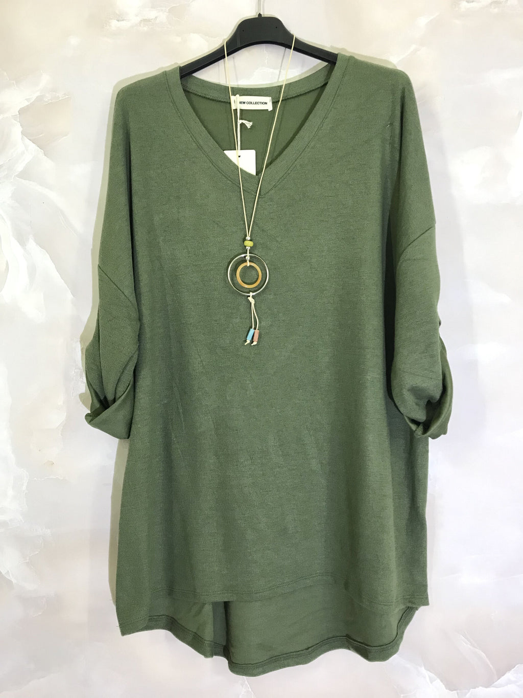 Plus Size Lång Tunika med V-ringning och Halsband