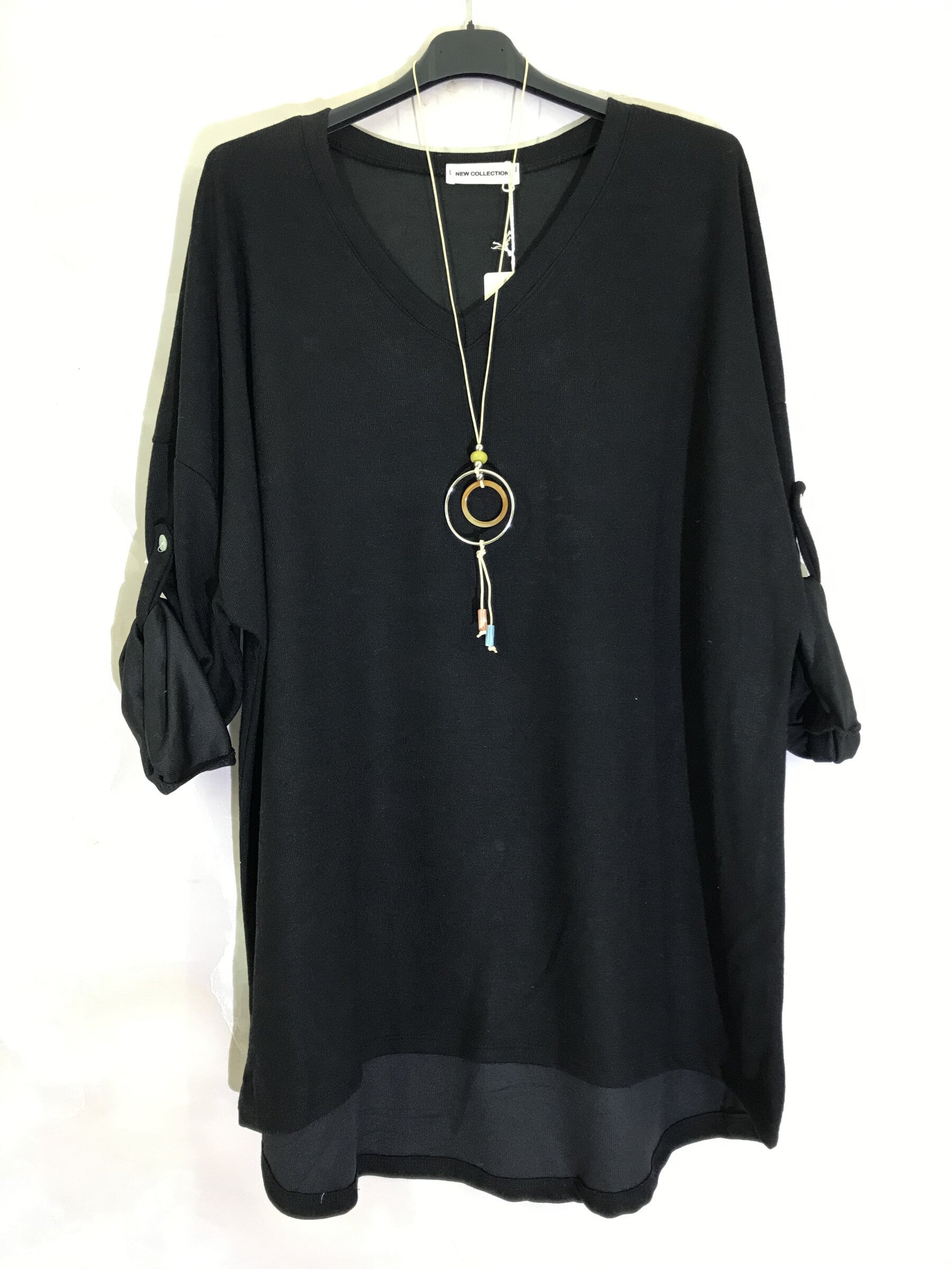 Plus Size Lång Tunika med V-ringning och Halsband