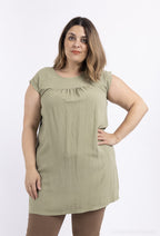 Plus Size Plain sleeveless tunic with 70% linen