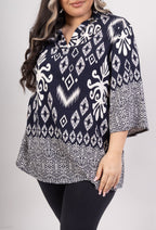 Plus Size Tunika med Stort Tryck och Krage
