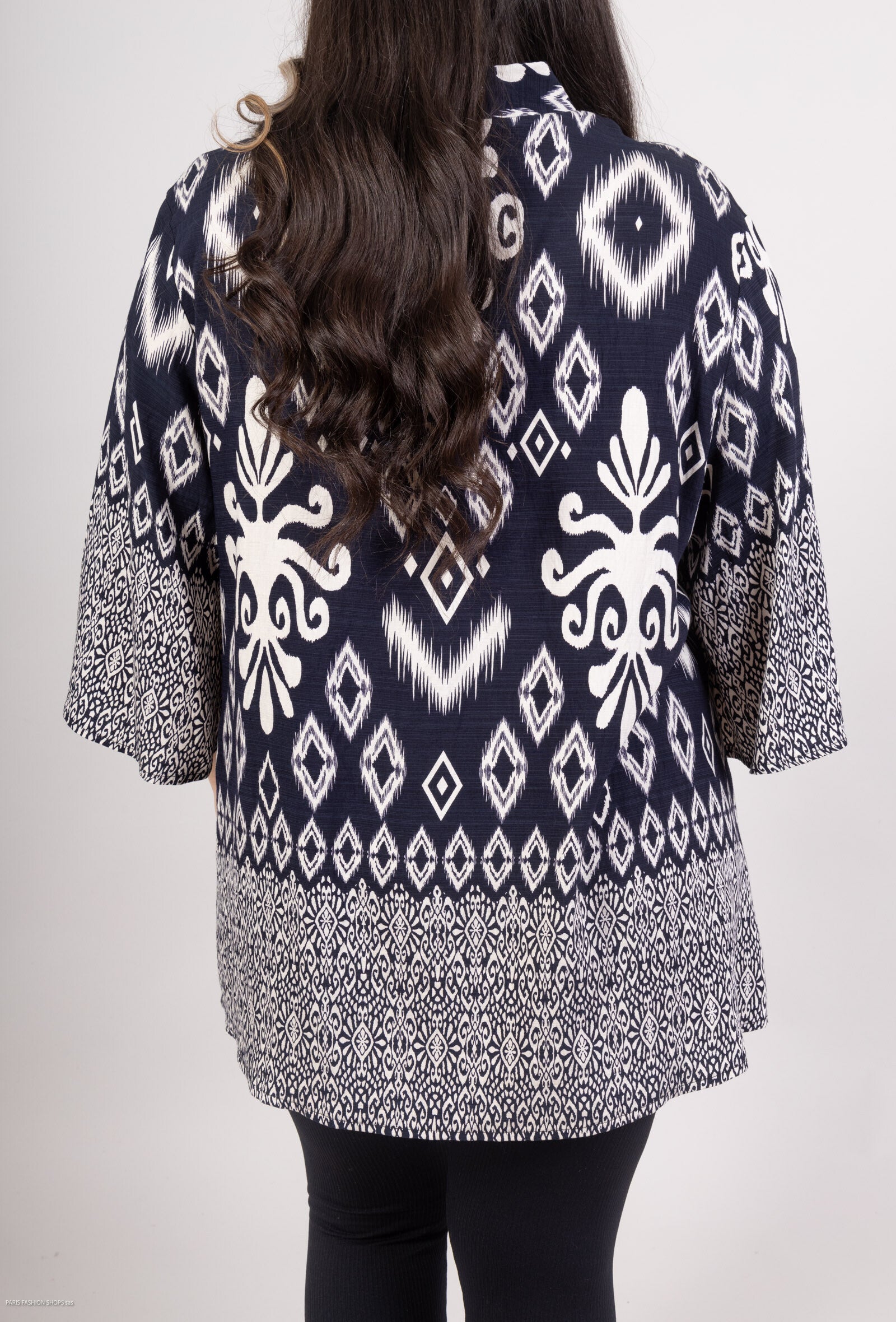 Plus Size Tunika med Stort Tryck och Krage