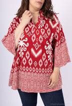 Plus Size Tunika med Stort Tryck och Krage