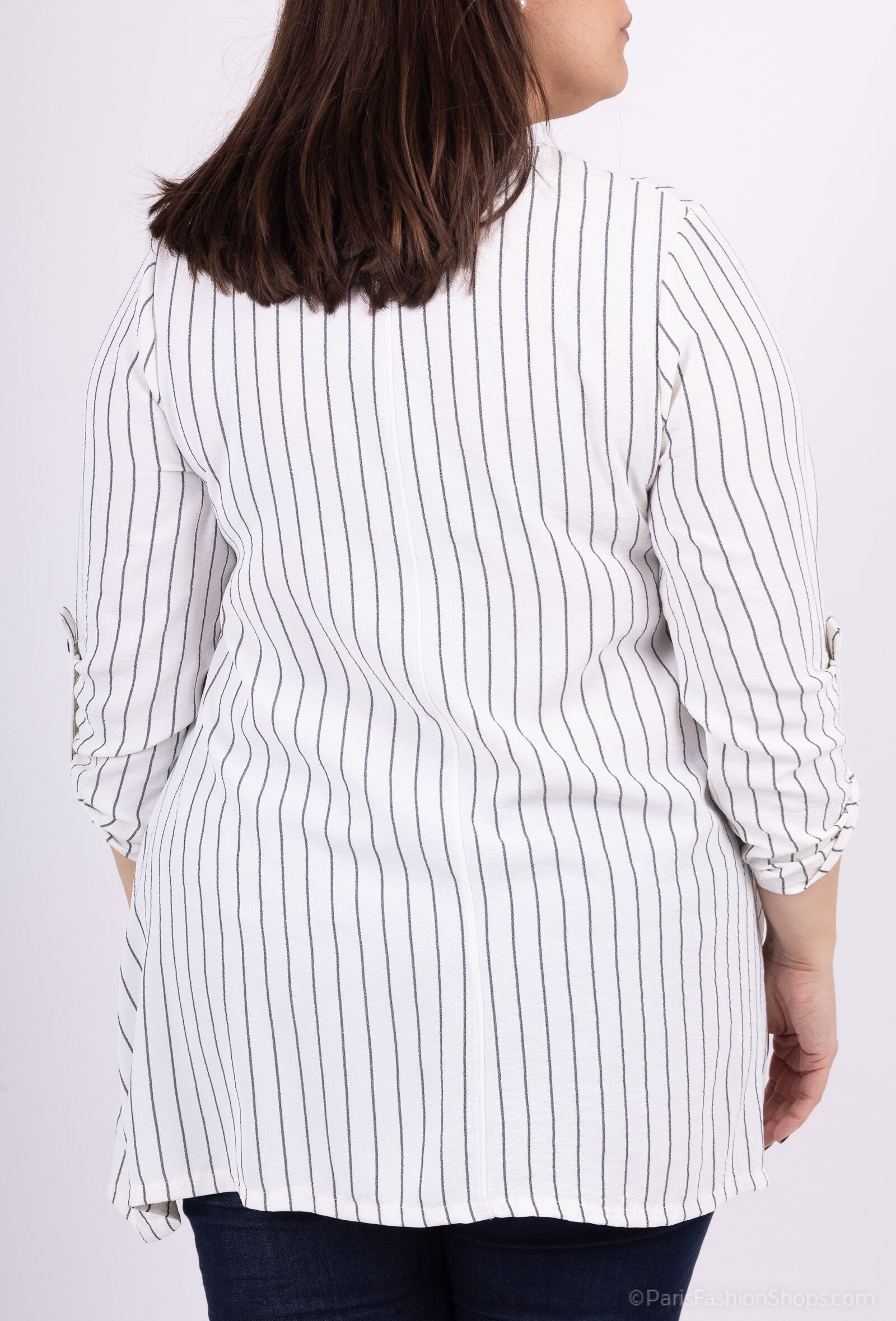 Plus Size Randig Tunika med Ärmar och Korskrage
