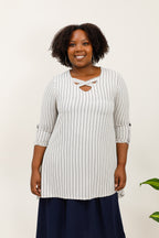 Striped tunics in sleeve -legged with cross -collar i Stor Storlek