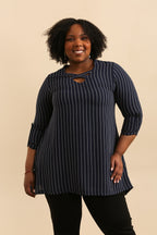 Striped tunics in sleeve -legged with cross -collar i Stor Storlek