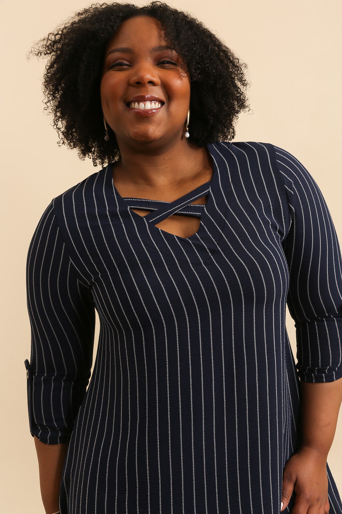 Randiga tunikor med ärm och ben i Stor Storlek