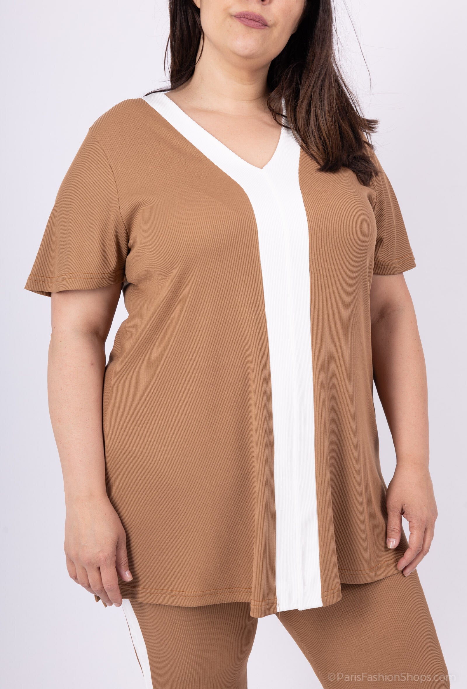 Plus Size Tvåfärgad Elastisk Tunika