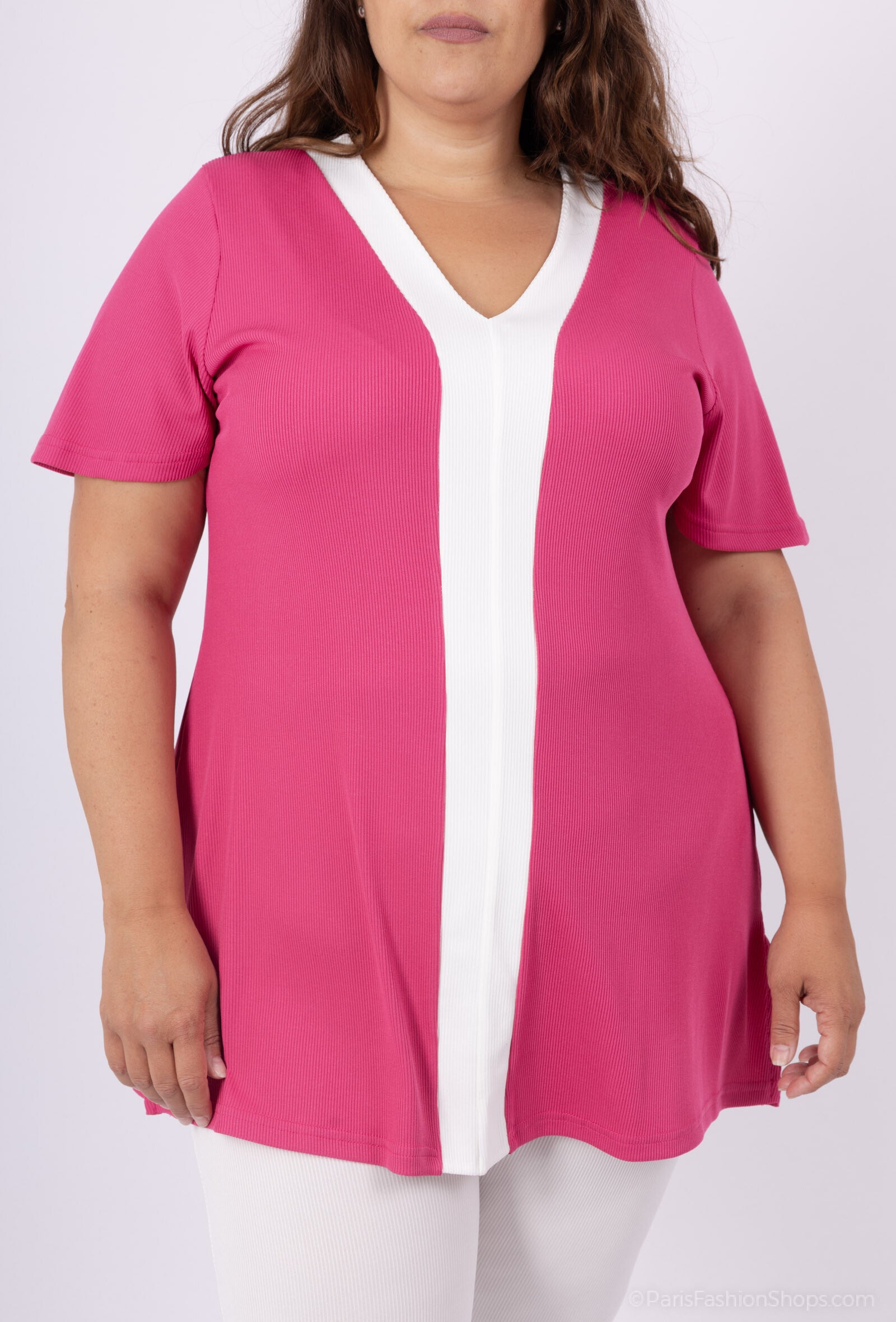 Plus Size Tvåfärgad Elastisk Tunika