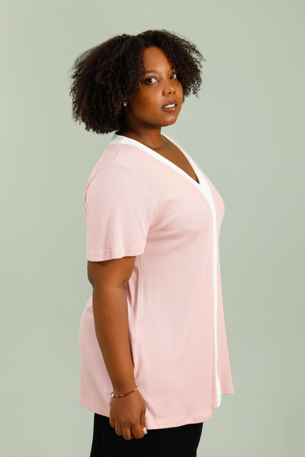 Tvåfärgad elastisk midjetunika i Stor Storlek