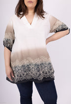Plus Size Tunika med Broderi och Flytande Ben