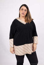 Plus Size Plain and striped V-neck tunics