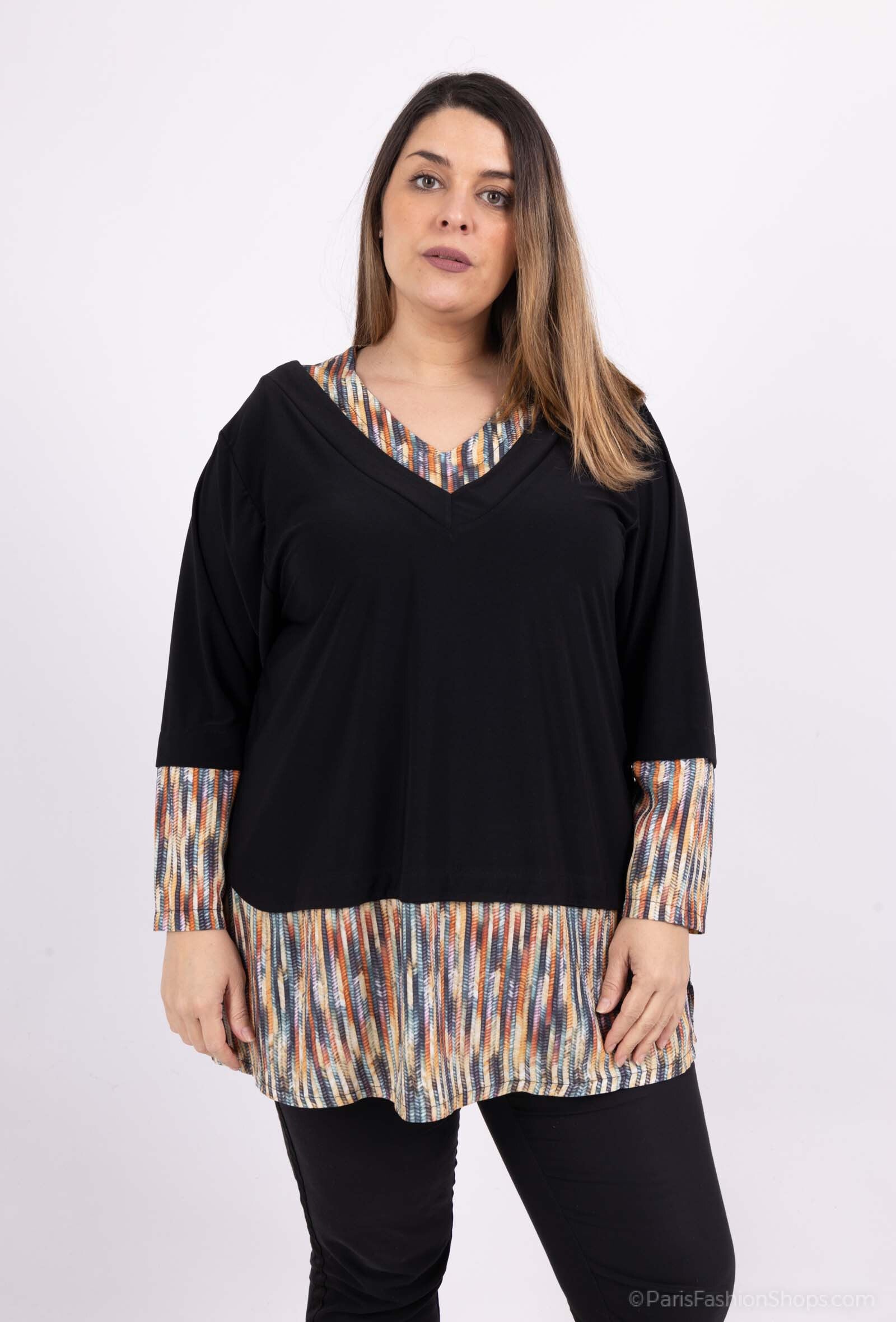 Plus Size V-neck Tunika i Enkla och Randiga Mönster