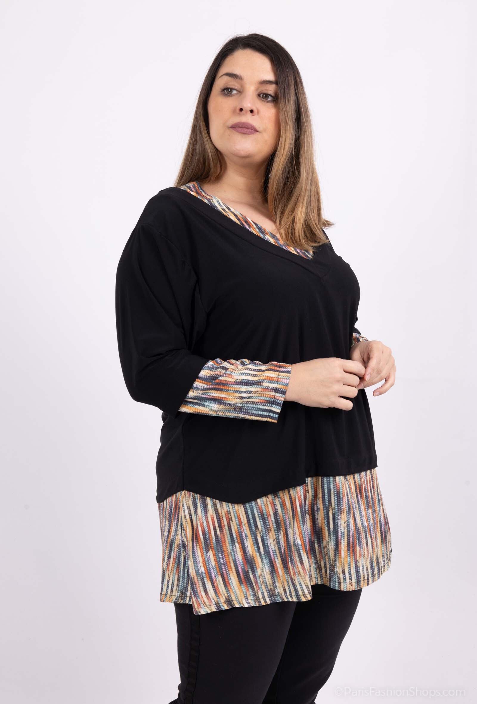 Plus Size V-neck Tunika i Enkla och Randiga Mönster