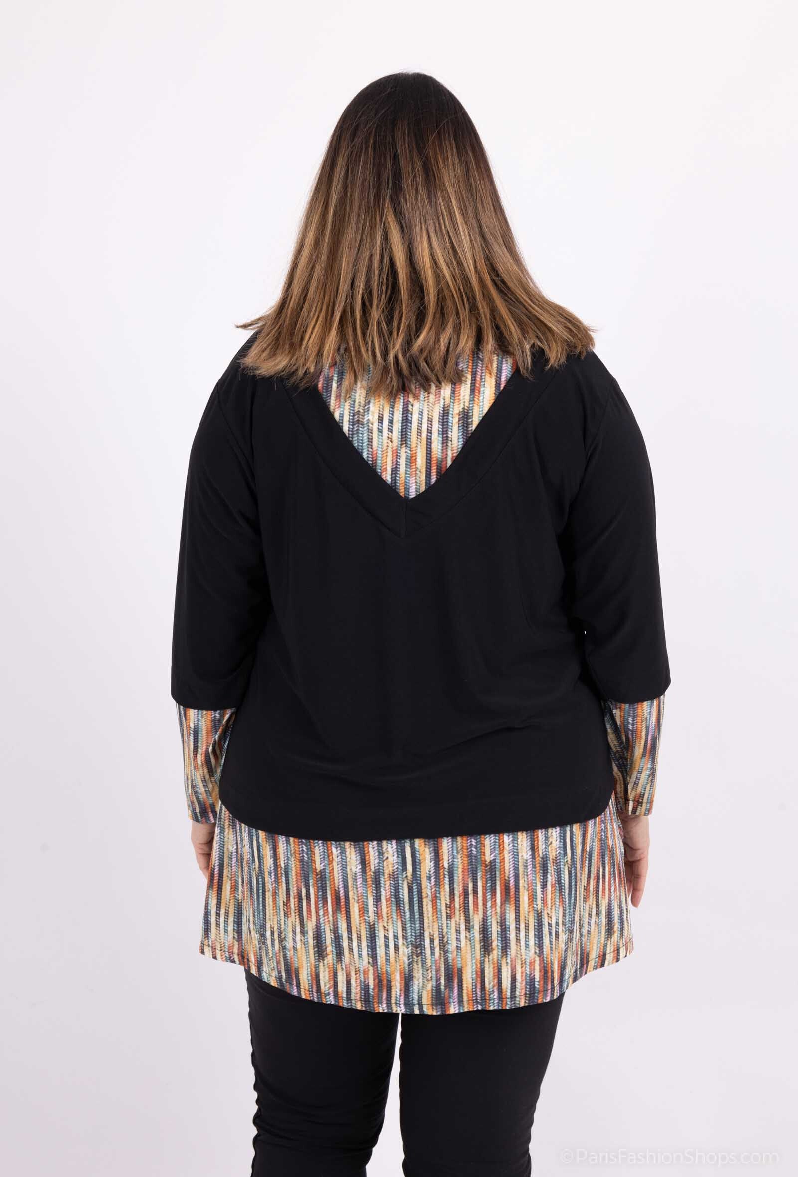 Plus Size V-neck Tunika i Enkla och Randiga Mönster