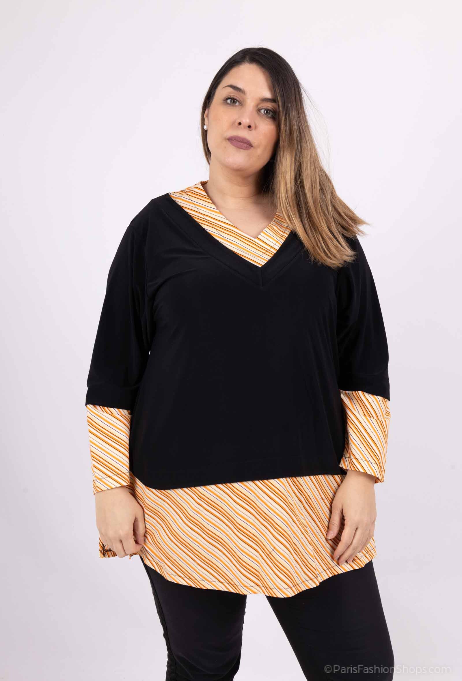 Plus Size V-neck Tunika i Enkla och Randiga Mönster