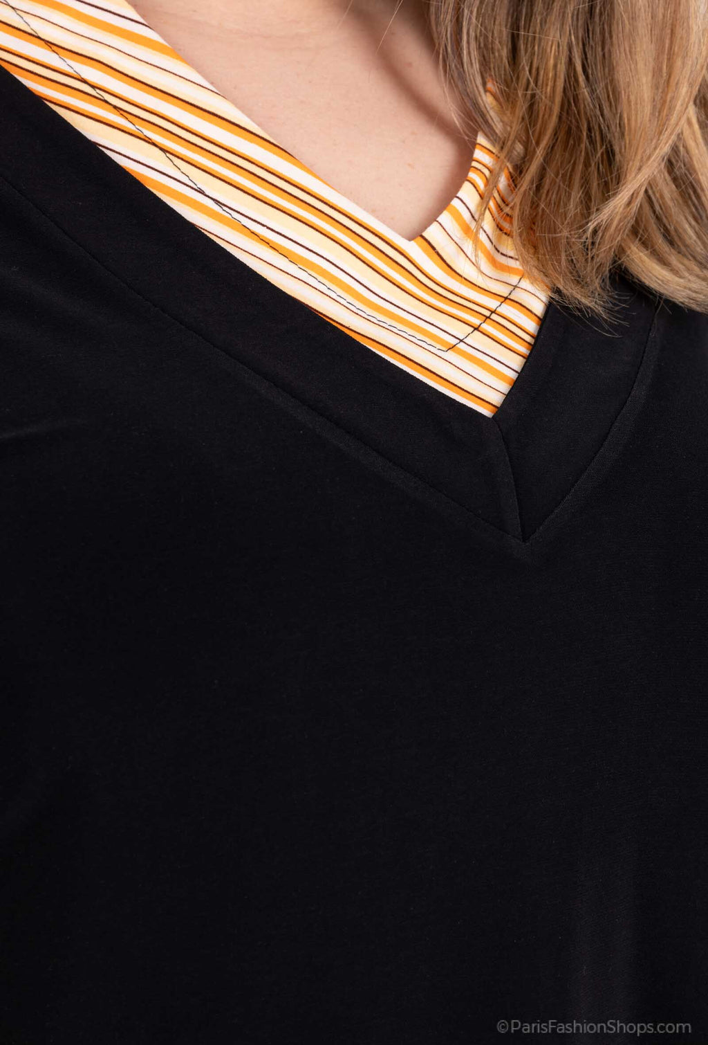 Plain and Striped V-neck Tunics i Stor Storlek