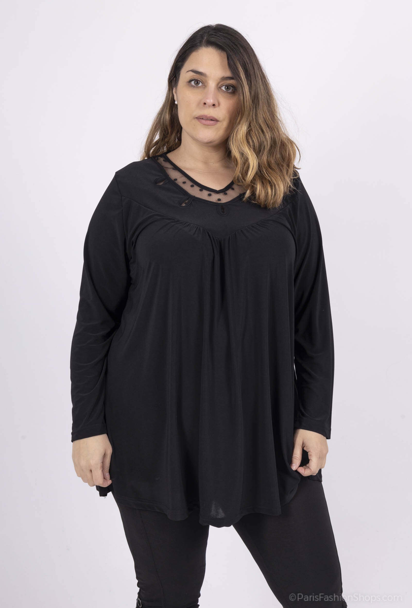 Plus Size Spets Tunika med Öppen Krage