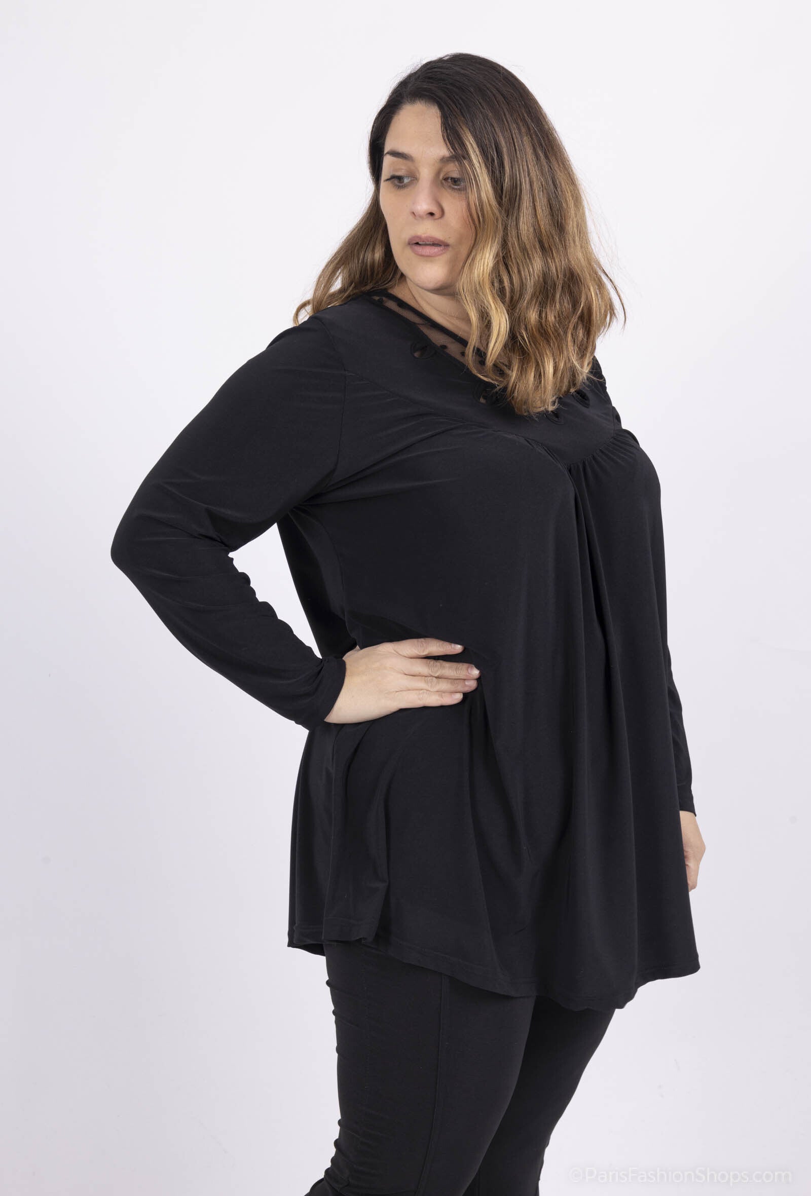 Plus Size Spets Tunika med Öppen Krage