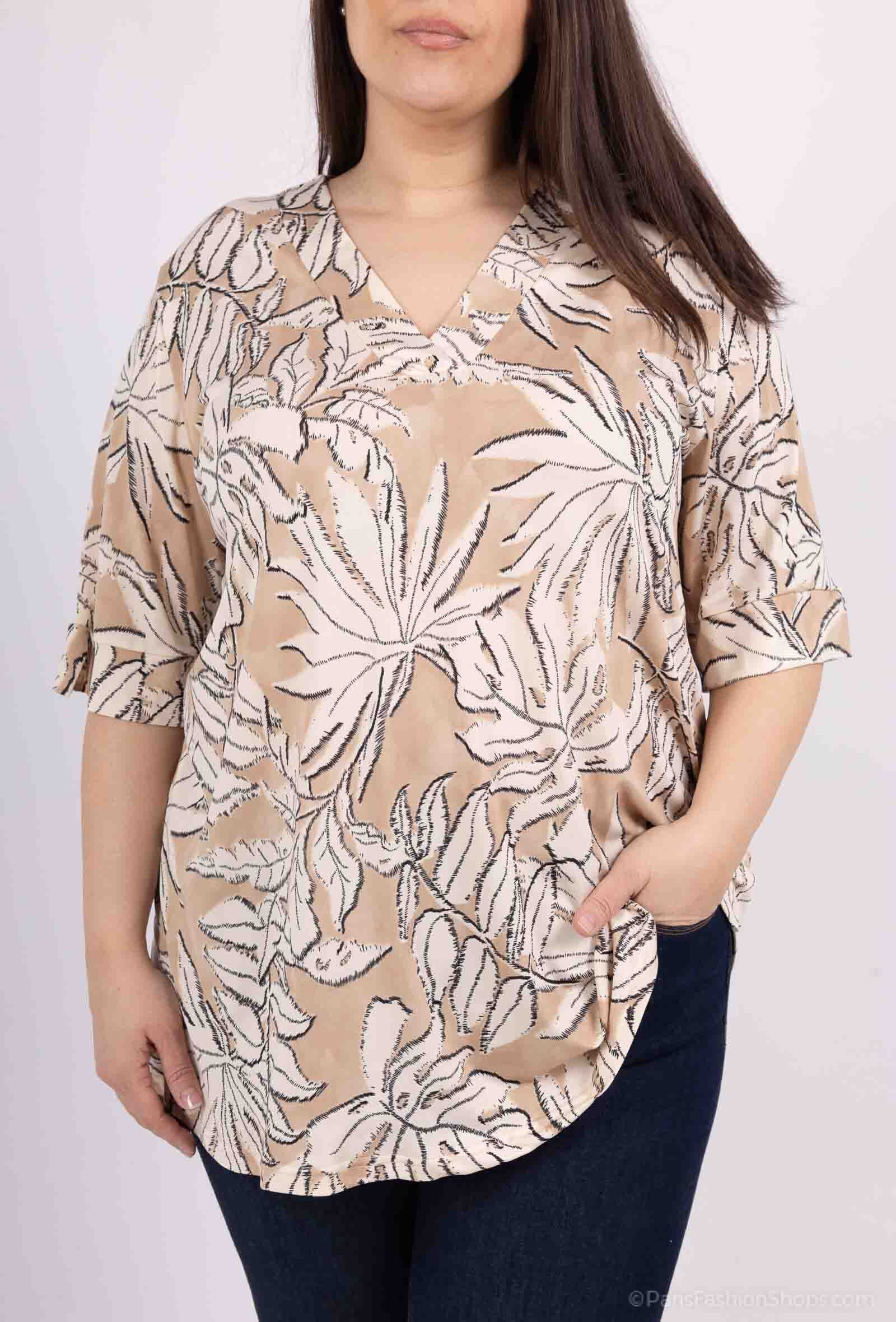 Plus Size Tunics in large v -neck print
