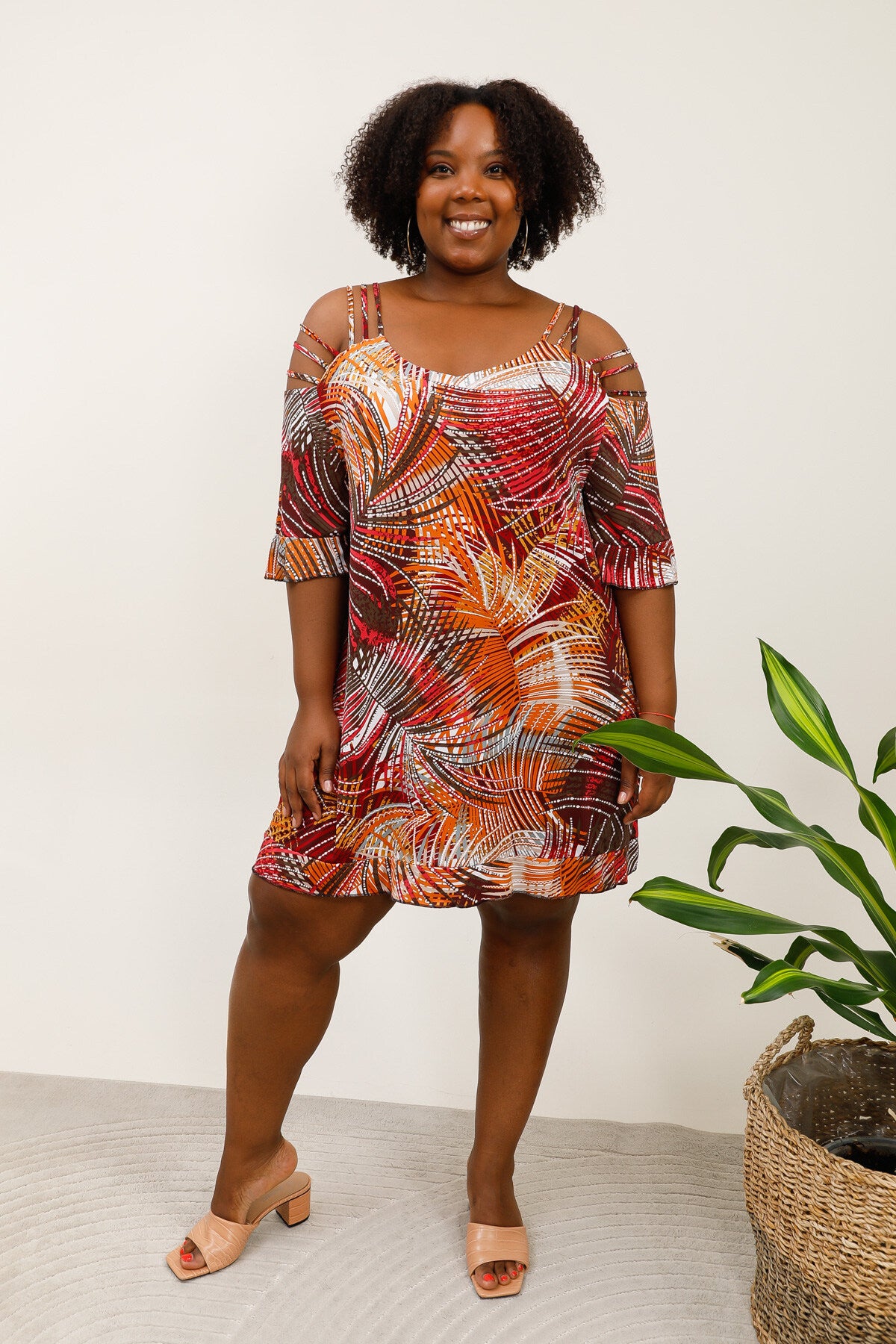 Off-the-Shoulder Print Tunics i Stor Storlek