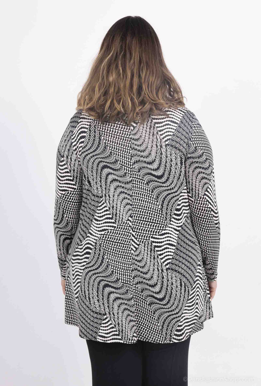 Plus Size Tunika med Öppen Krage i Mönster