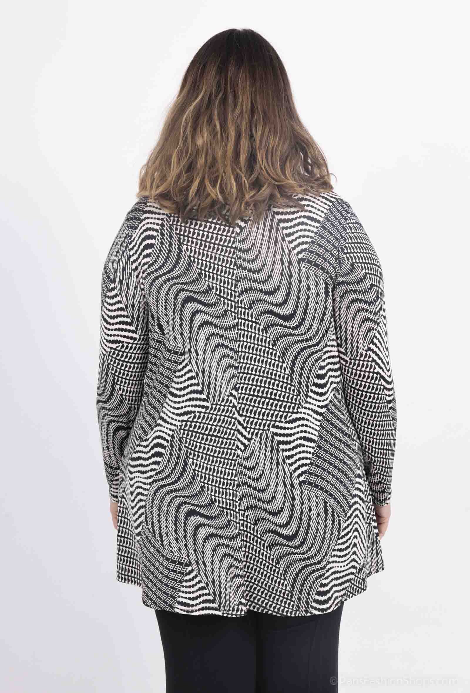 Plus Size Tunika med Öppen Krage i Mönster