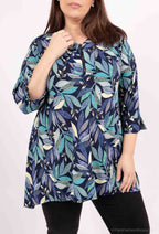 Plus Size ZIP V-neck Mönstrad Tunika