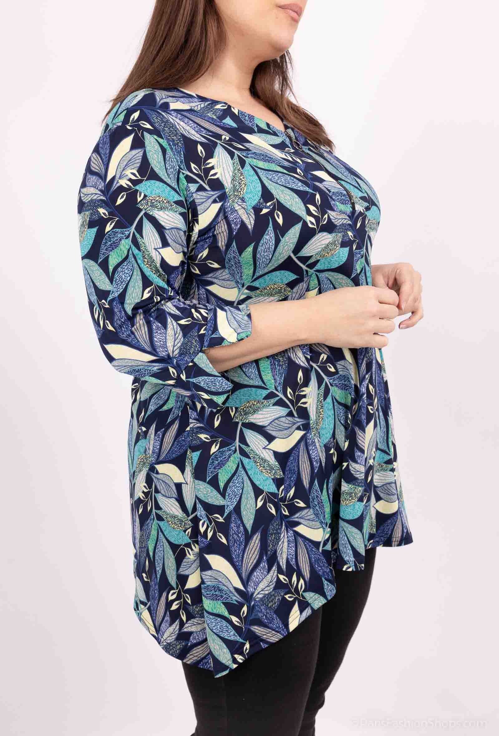 Plus Size ZIP V-neck Mönstrad Tunika