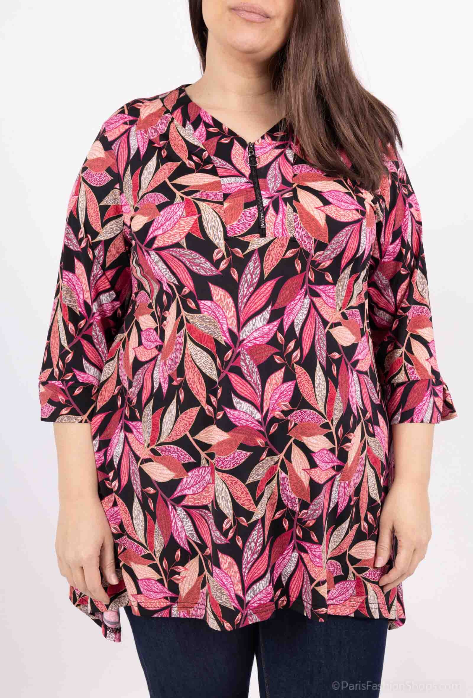 Plus Size ZIP V-neck Mönstrad Tunika