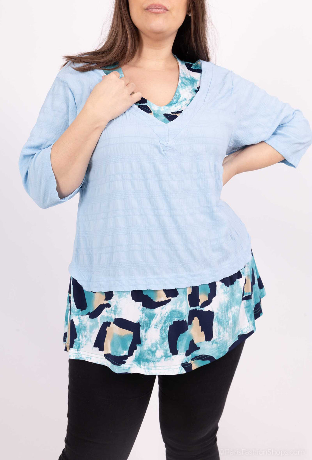 Plus Size Tunikor i Korta Ärmar av Bubbeltyg